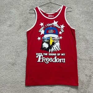 Spirit of America Tank Top Mens Small Red Graphic Sleeveless Pullover Round Neck